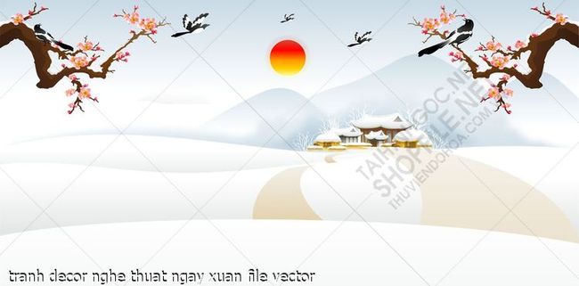 tranh decor nghe thuat ngay xuan file vector